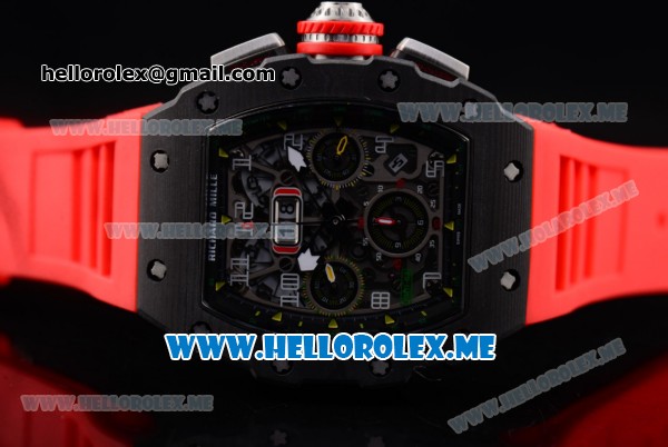 Richard Mille RM 11-03 Swiss Valjoux 7750 Automatic PVD Case with Skeleton Dial and Red Rubber Strap Arabic Numeral Markers - Click Image to Close
